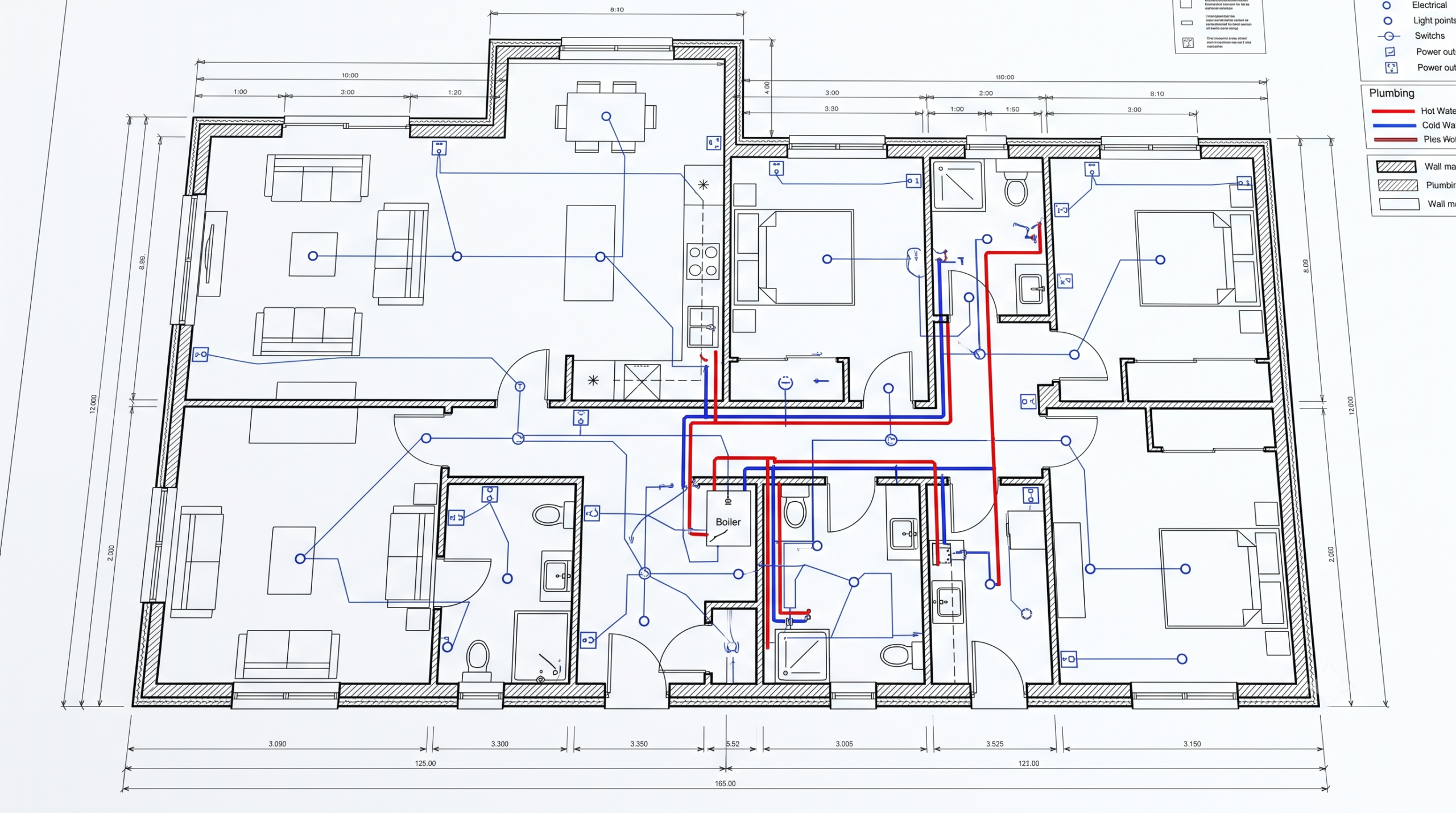 Floor, electrical and plumbing plans